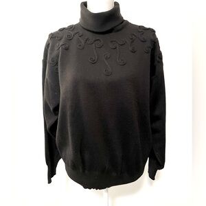 Vintage Meister Wool Blend Black Turtleneck Sweater with Embroidery Size Large
